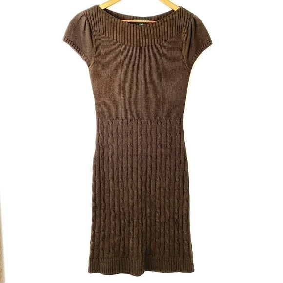 Ralph Lauren cable knit dress with cap sleeves and boat neckline,  midi - Picture 1 of 9
